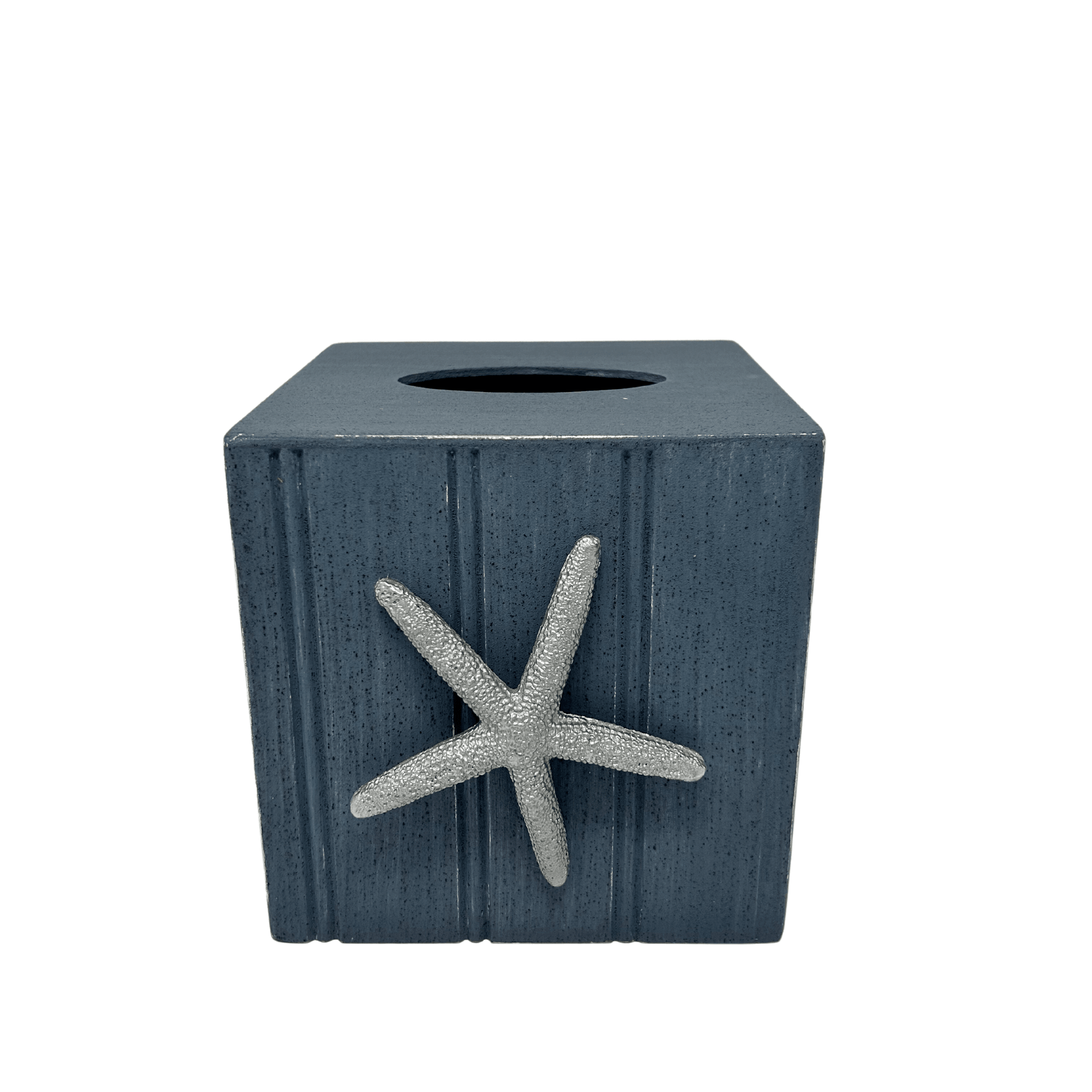 Denim Beaded Tissue Box with Silver Star - Sea Green Designs