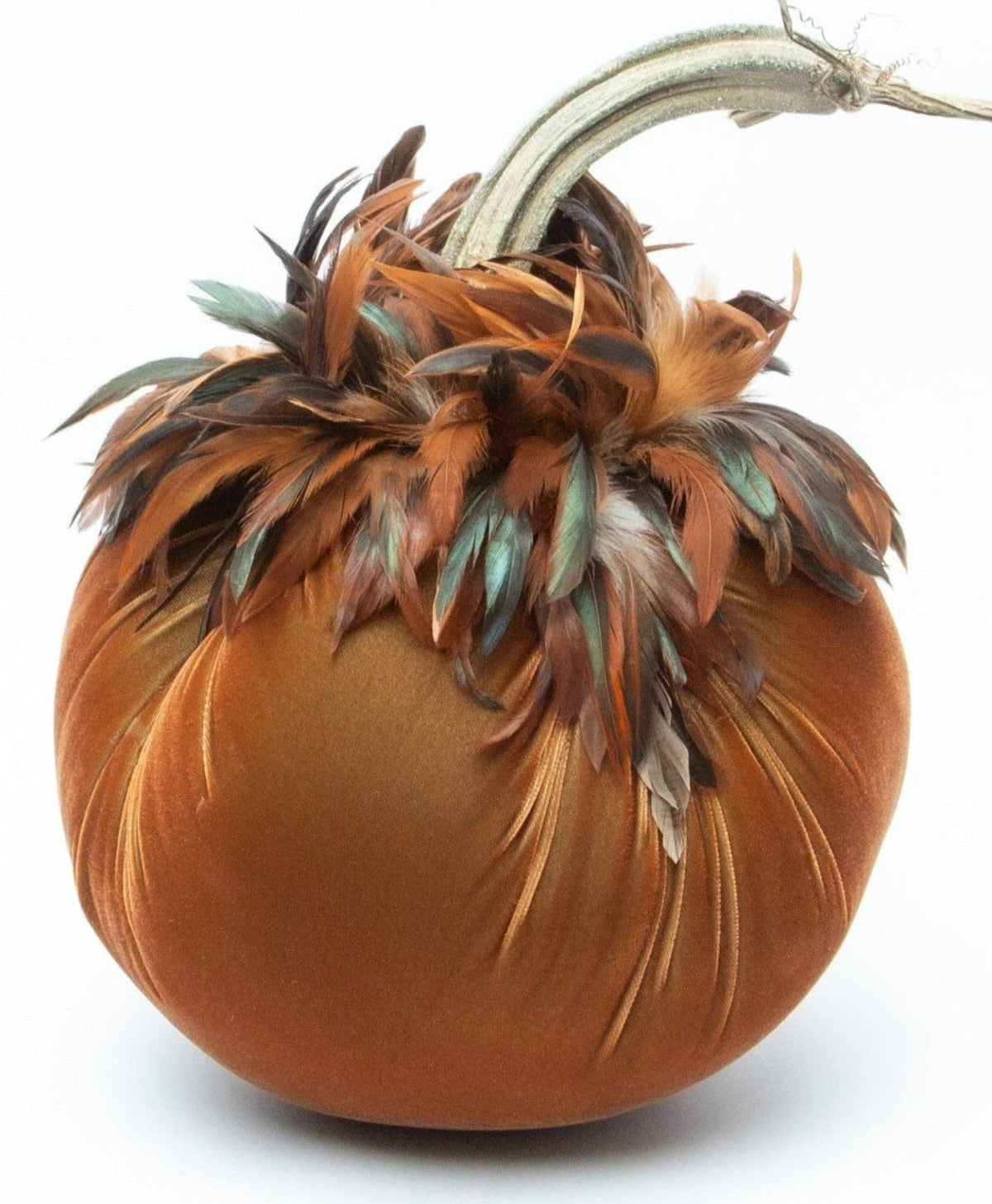 Sandgreen Silk Velvet Pumpkin with Half Bronze Feather Collar - Sea Green Designs