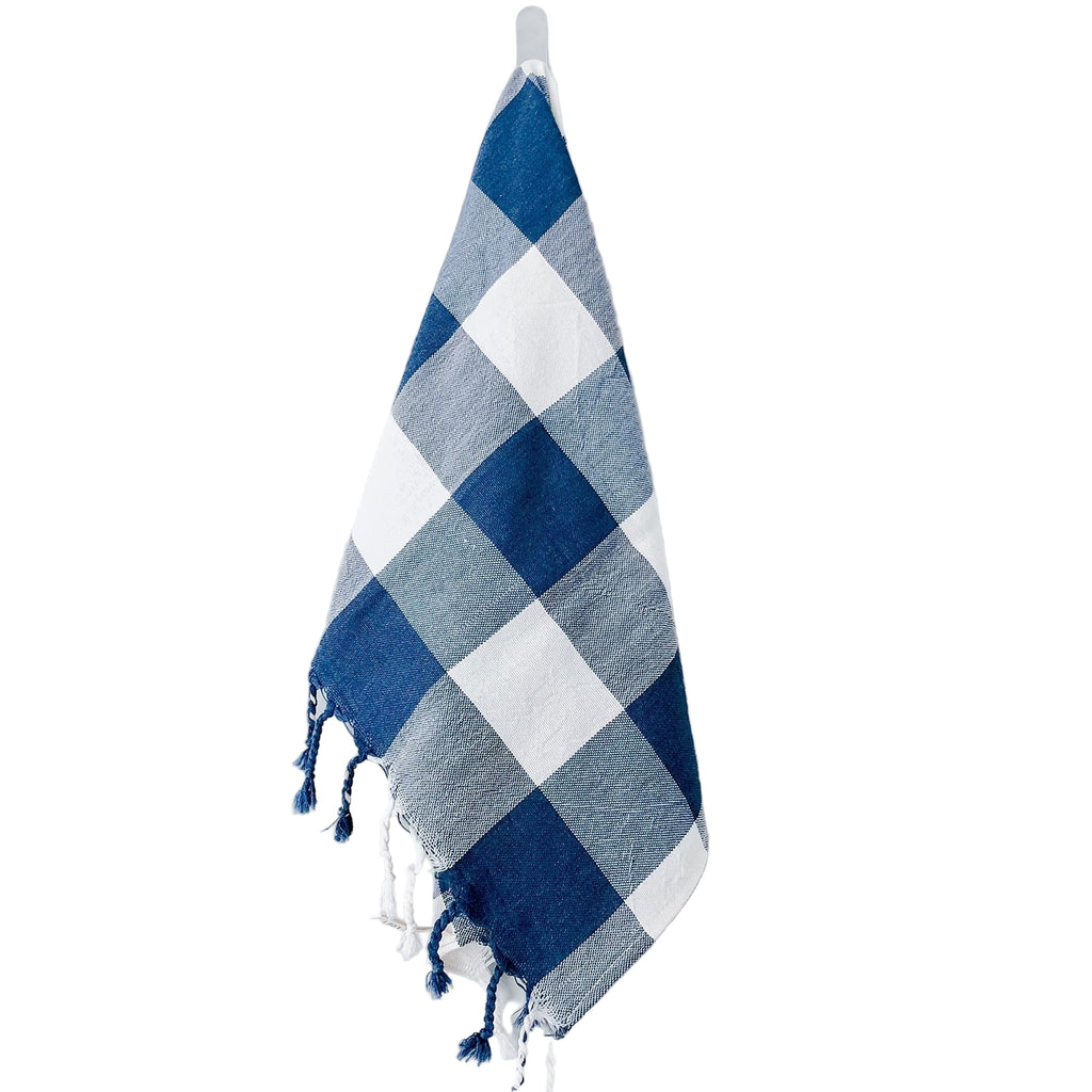 Ivory Navy Gingham Hand Towel - Sea Green Designs