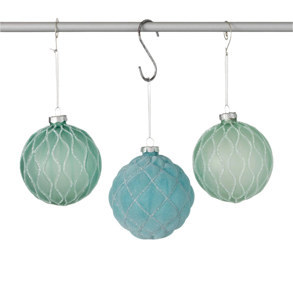 Patterned Aqua Ball Ornament - Sea Green Designs