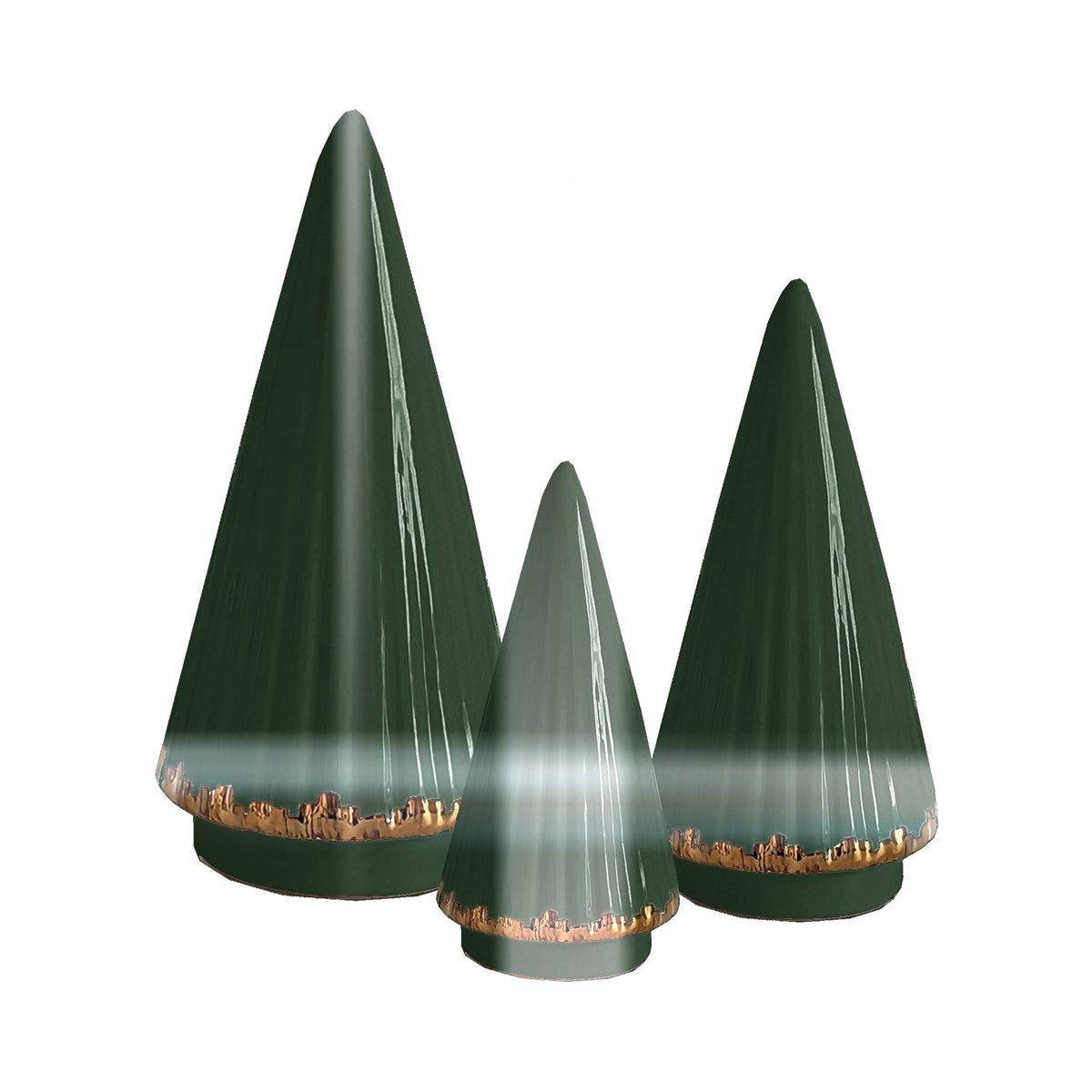 Fluted Christmas Trees with 22K Gold Brushstroke Accent in Holiday Green