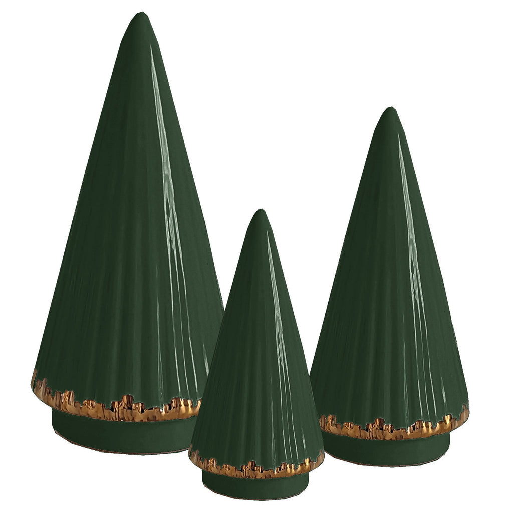 Holiday Green Fluted Christmas Trees with 22K Gold Brushstroke Accent - Sea Green Designs