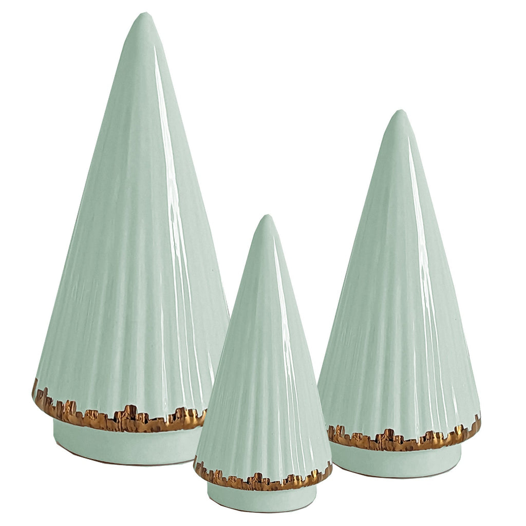 Sea Glass Fluted Christmas Trees with 22K Gold Brushstroke Accent - Sea Green Designs