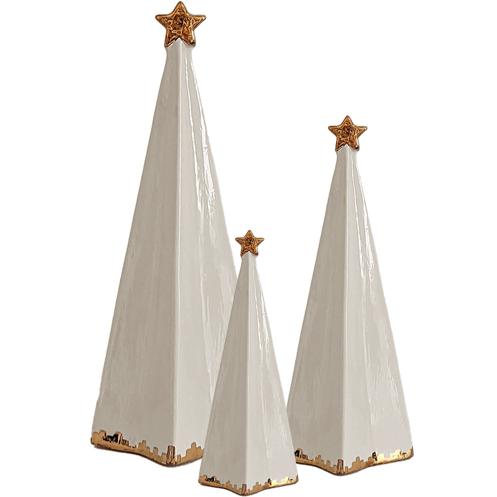 Beige Folded Christmas Trees with 22K Gold Brushstroke Accent - Sea Green Designs