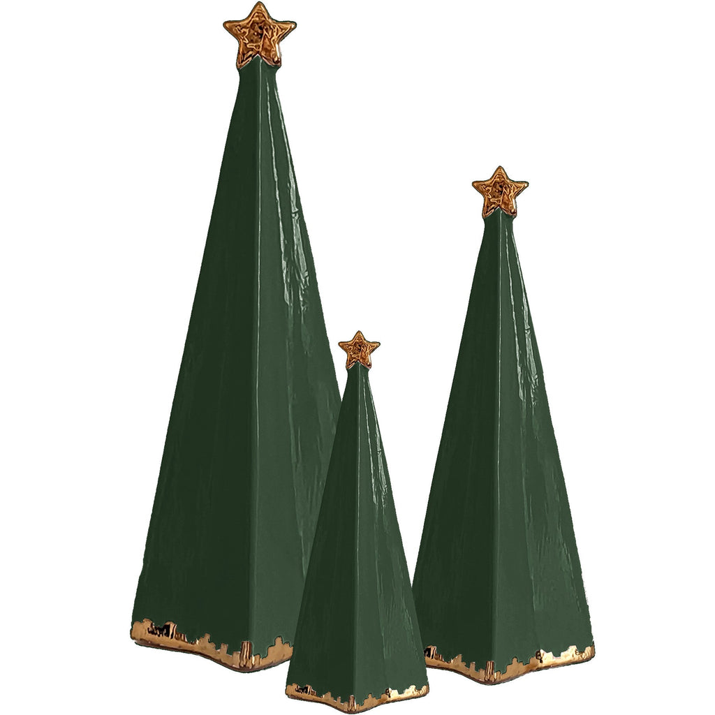 Holiday Green Folded Christmas Trees with 22K Gold Brushstroke Accent - Sea Green Designs