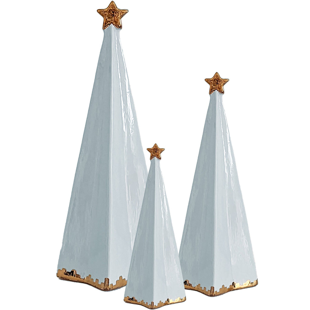 Hydrangea Blue Folded Christmas Trees with 22K Gold Brushstroke Accent - Sea Green Designs