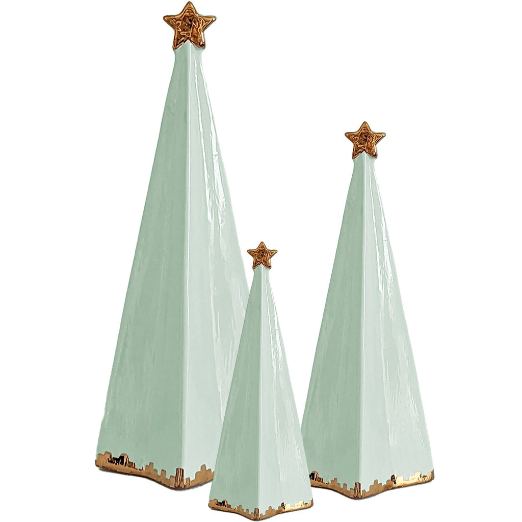 Sea Glass Folded Christmas Trees with 22K Gold Brushstroke Accent - Sea Green Designs