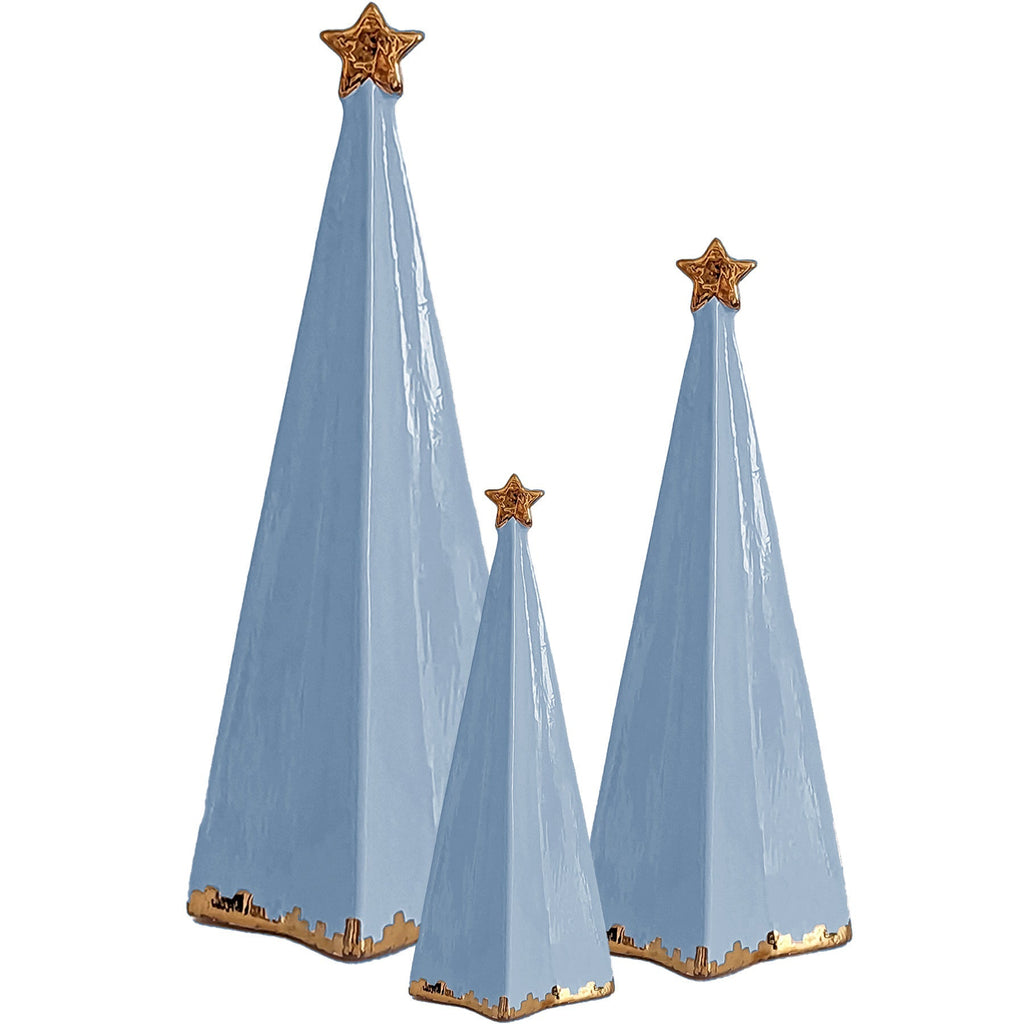 Serenity Blue Folded Christmas Trees with 22K Gold Brushstroke Accent -Sea Green Designs