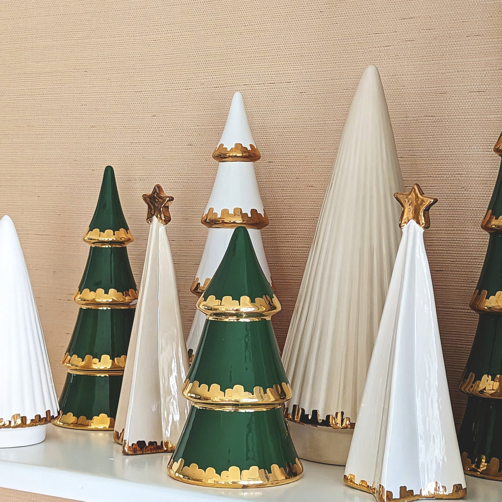 Beige Folded Christmas Trees with 22K Gold Brushstroke Accent - Sea Green Designs