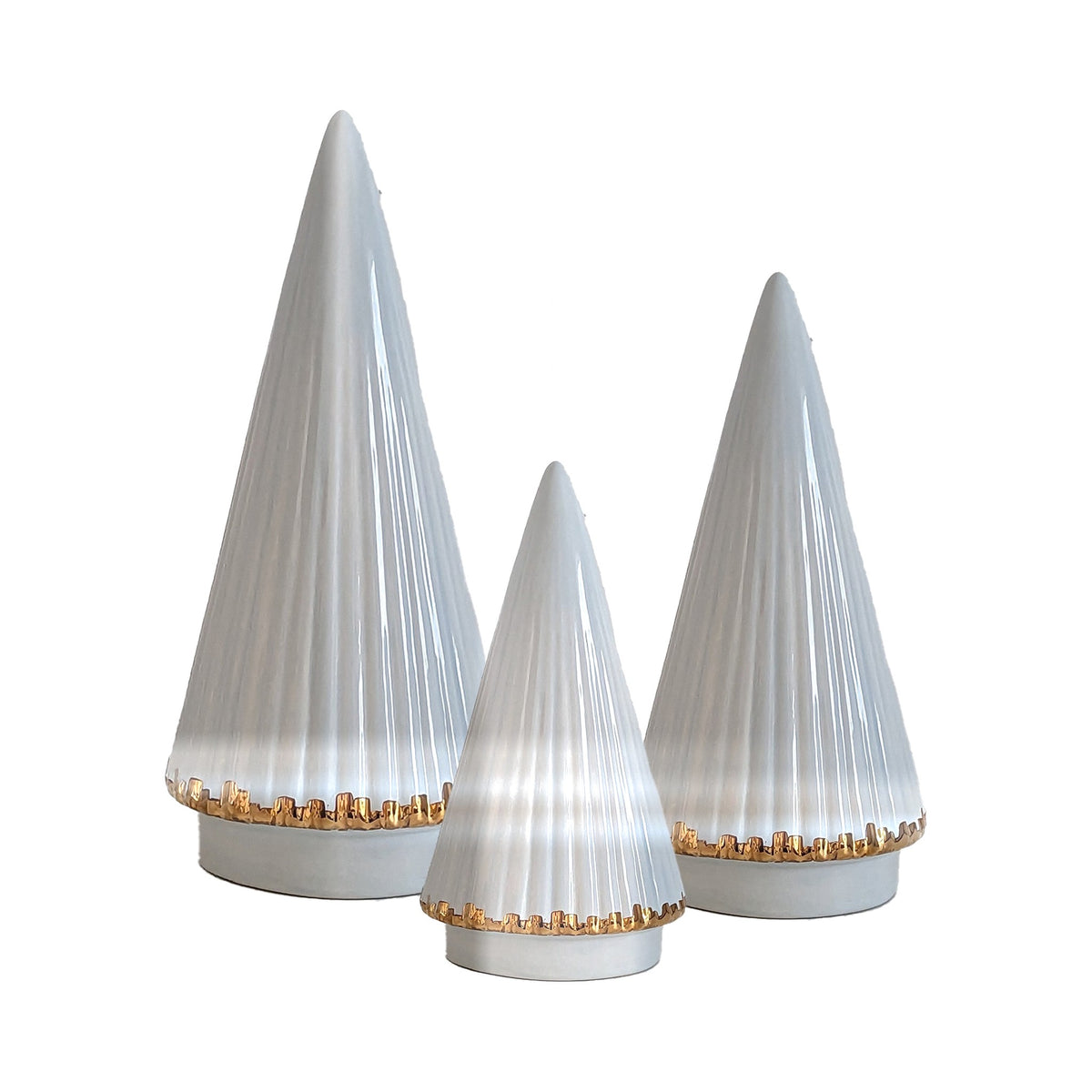 Fluted Christmas Trees with 22K Gold Brushstroke Accent in Hydrangea Blue