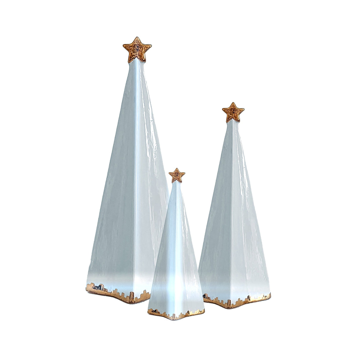Folded Christmas Trees with 22K Gold Brushstroke Accent in Hydrangea Blue