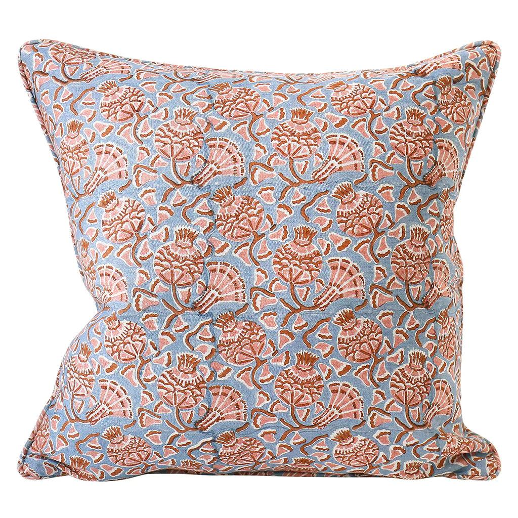 Iznik Winter Bloom Linen Cushion - Sea Green Designs
