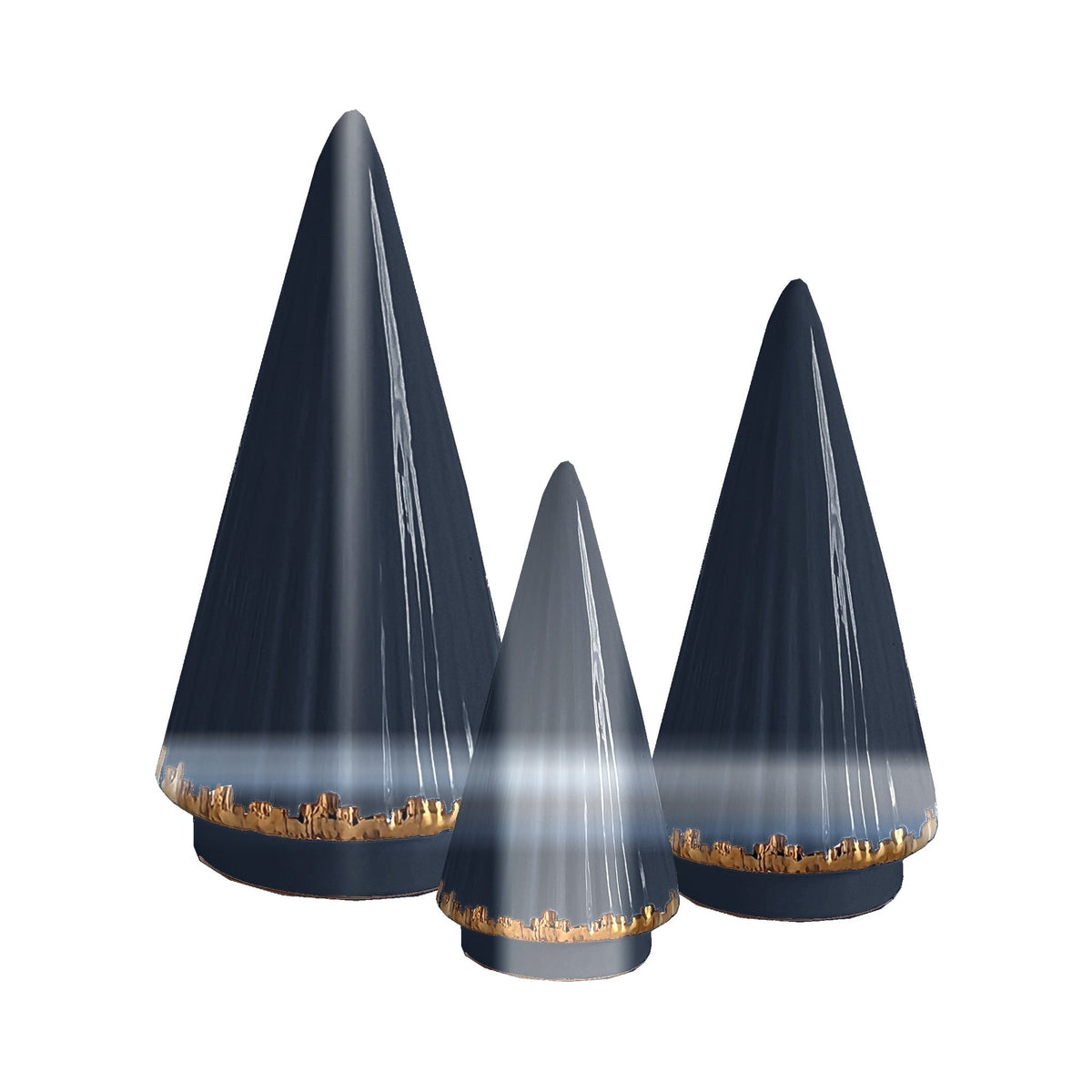 Fluted Christmas Trees with 22K Gold Brushstroke Accent in Navy Blue
