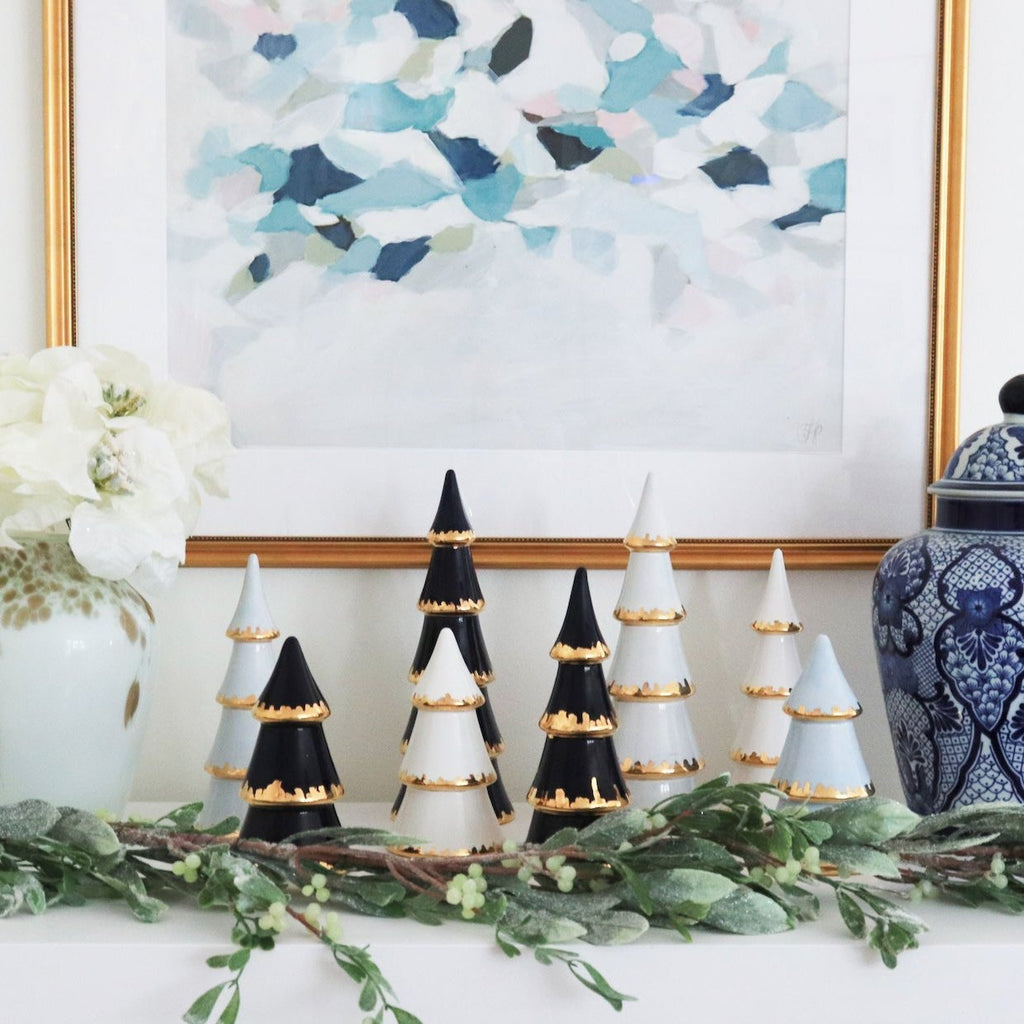 Hydrangea Blue Tiered Christmas Trees with 22K Gold Brushstroke Accent - Sea Green Designs