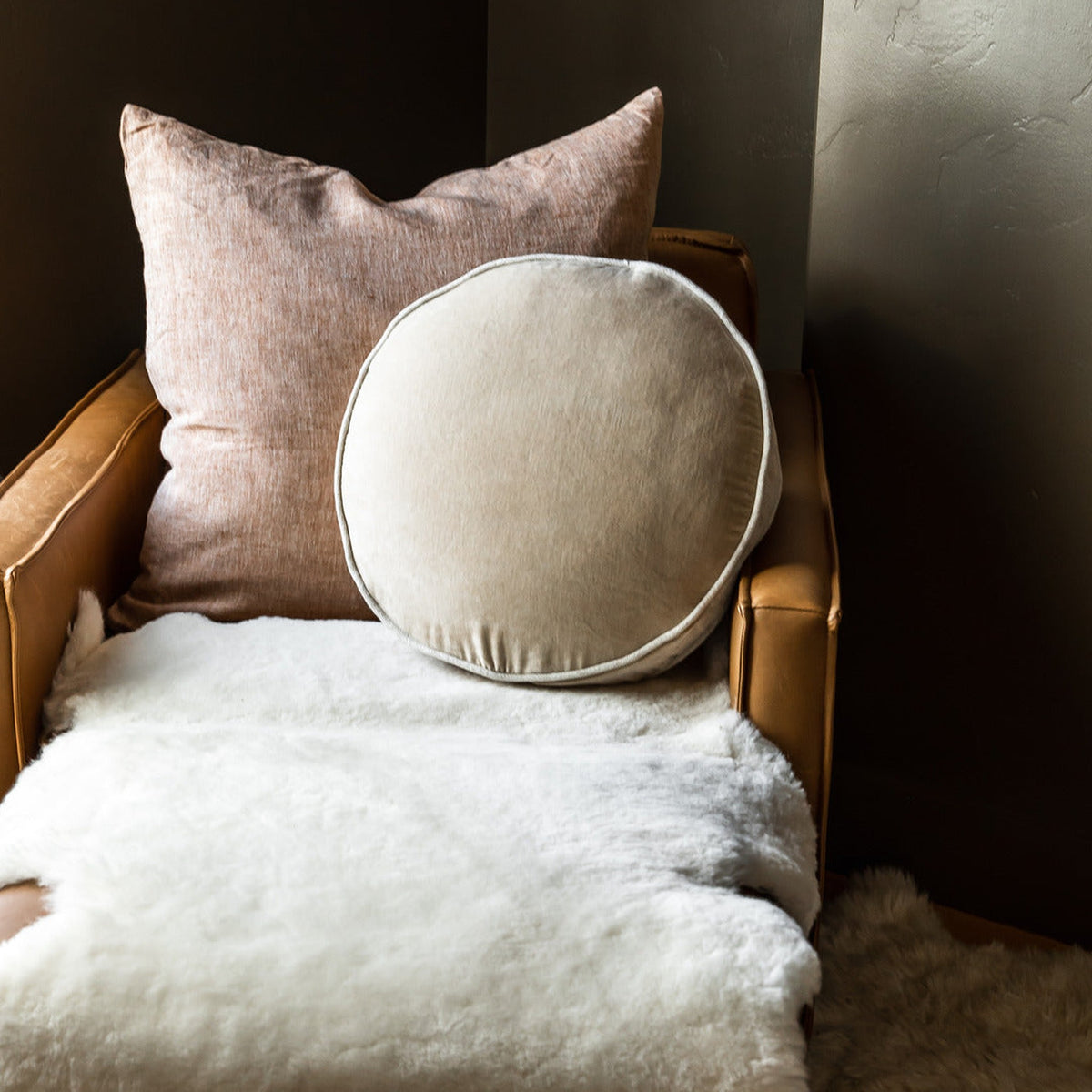 Round Velvet + Linen Pillow