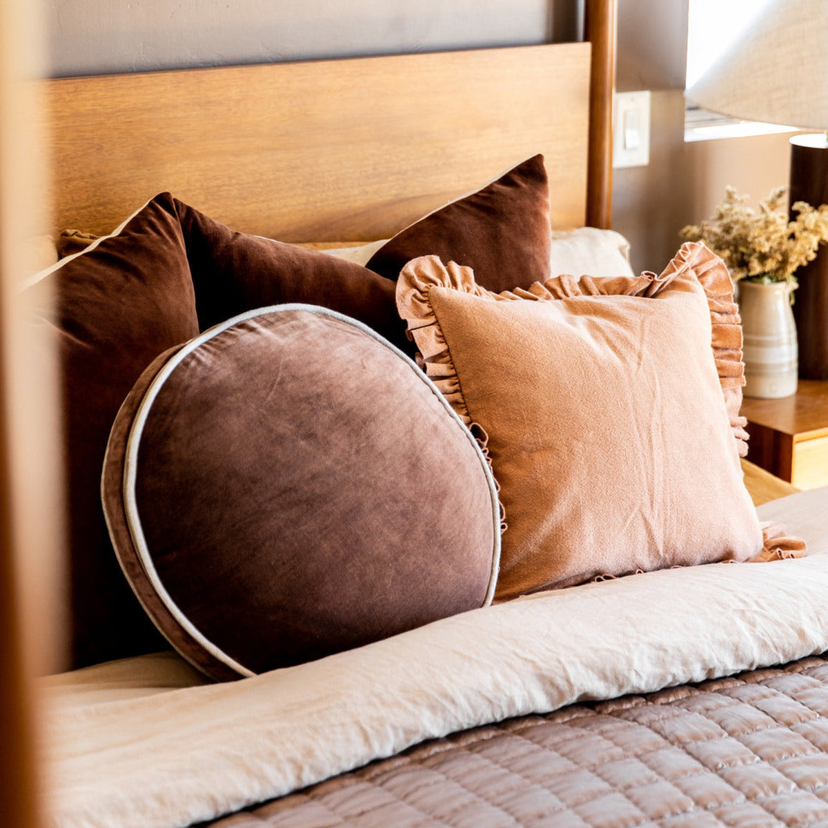 Round Velvet + Linen Pillow