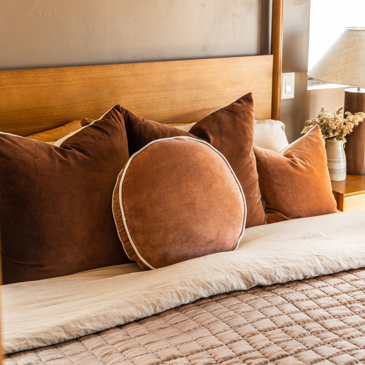 Round Velvet + Linen Pillow