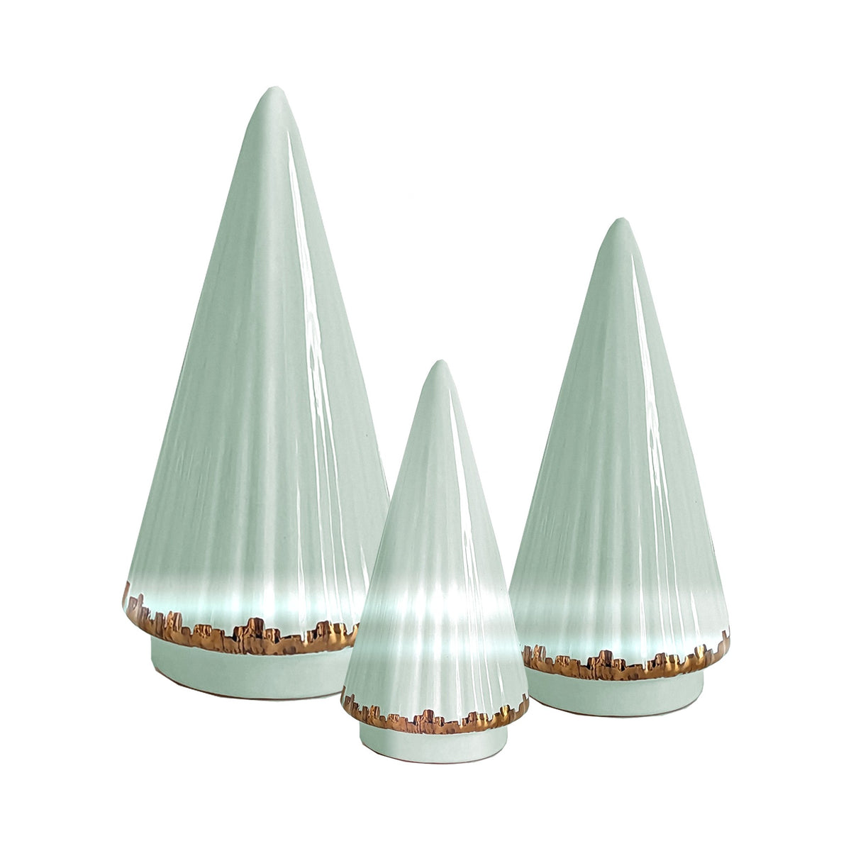 Fluted Christmas Trees with 22K Gold Brushstroke Accent in Sea Glass
