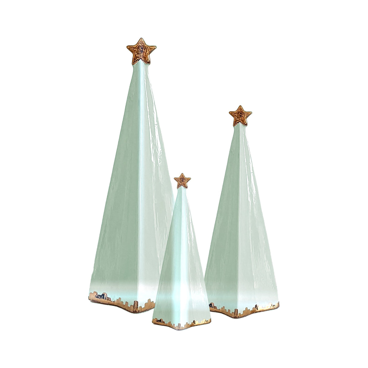 Folded Christmas Trees with 22K Gold Brushstroke Accent in Sea Glass