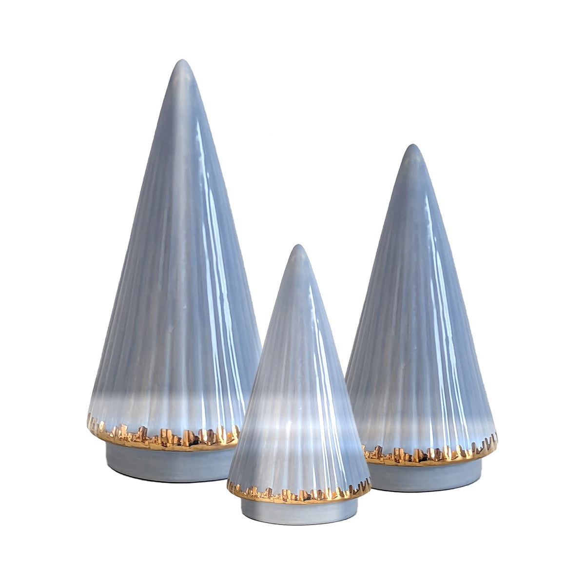 Fluted Christmas Trees with 22K Gold Brushstroke Accent in Serenity Blue