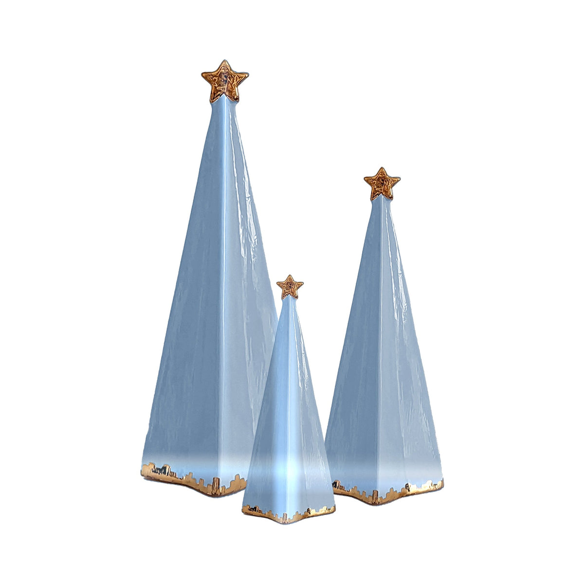 Folded Christmas Trees with 22K Gold Brushstroke Accent in Serenity Blue