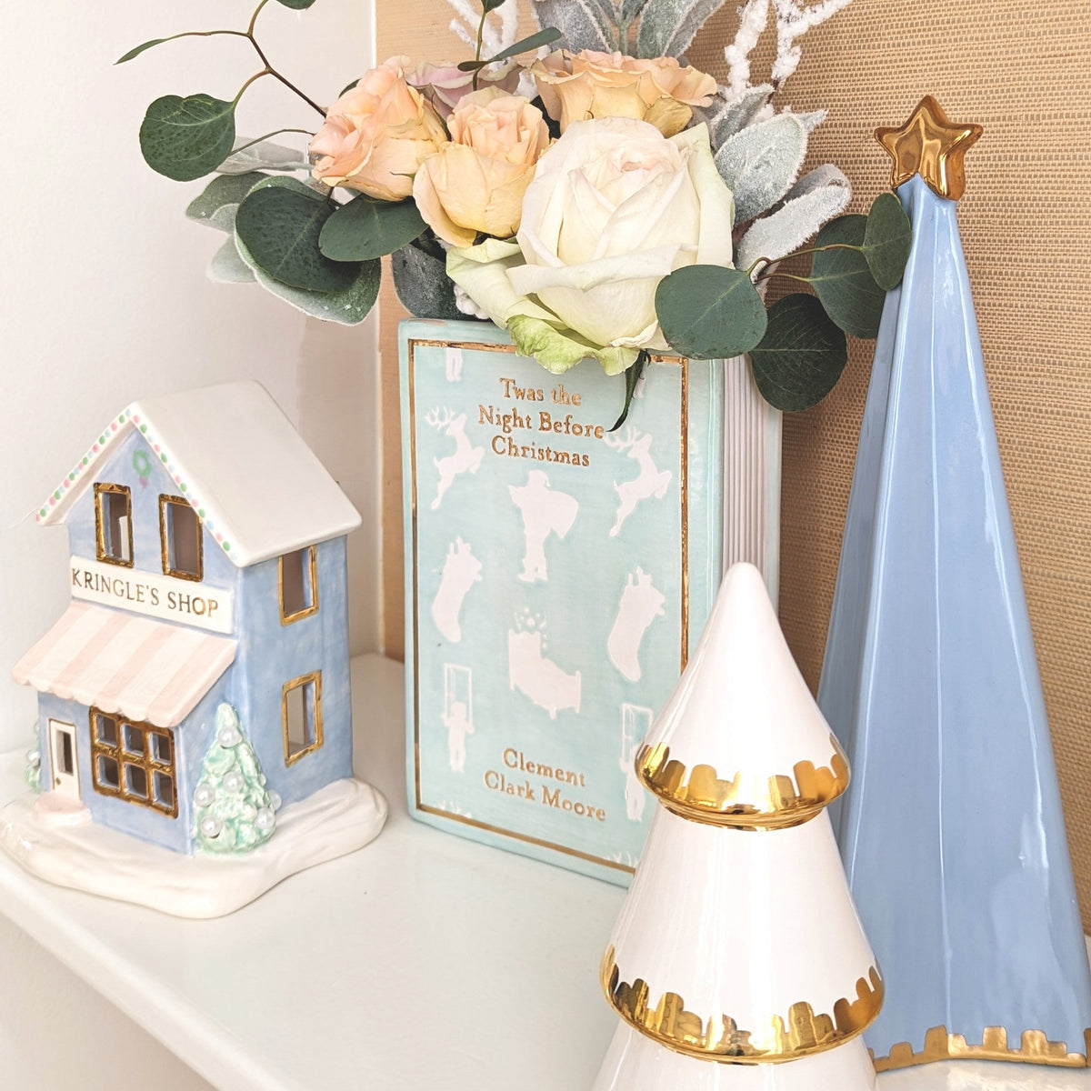Folded Christmas Trees with 22K Gold Brushstroke Accent in Serenity Blue