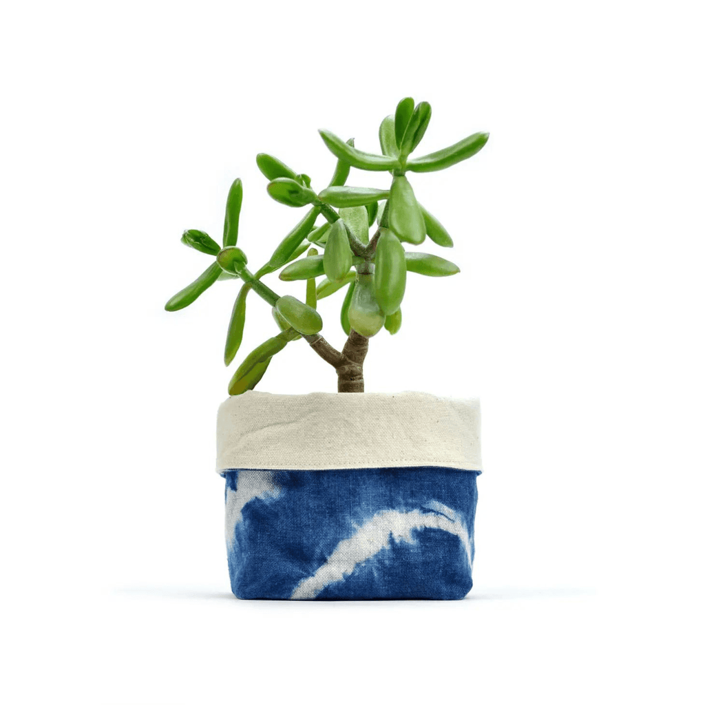 Shibori Indigo Linen Foldover 4" Planter - Sea Green Designs