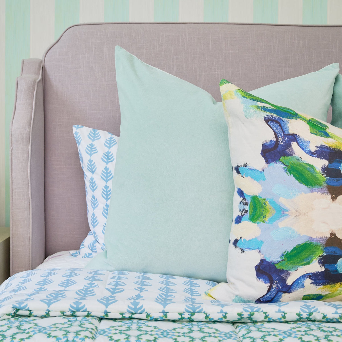 Solid Velvet Pillow in Spa Blue