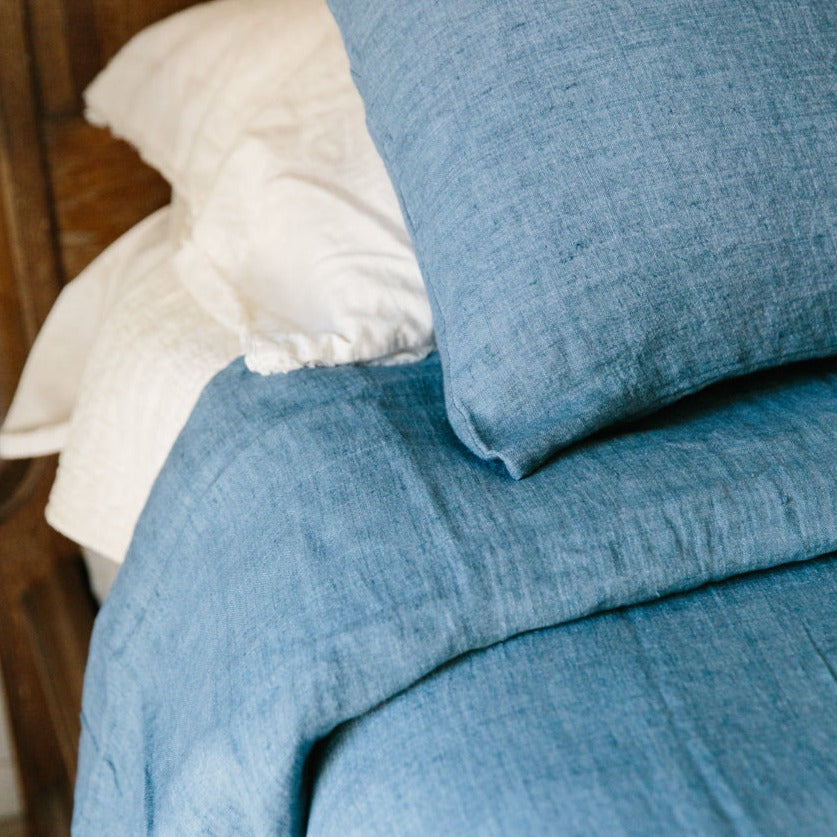 Linen Duvet Cover Set in Denim Blue - Sea Green Designs