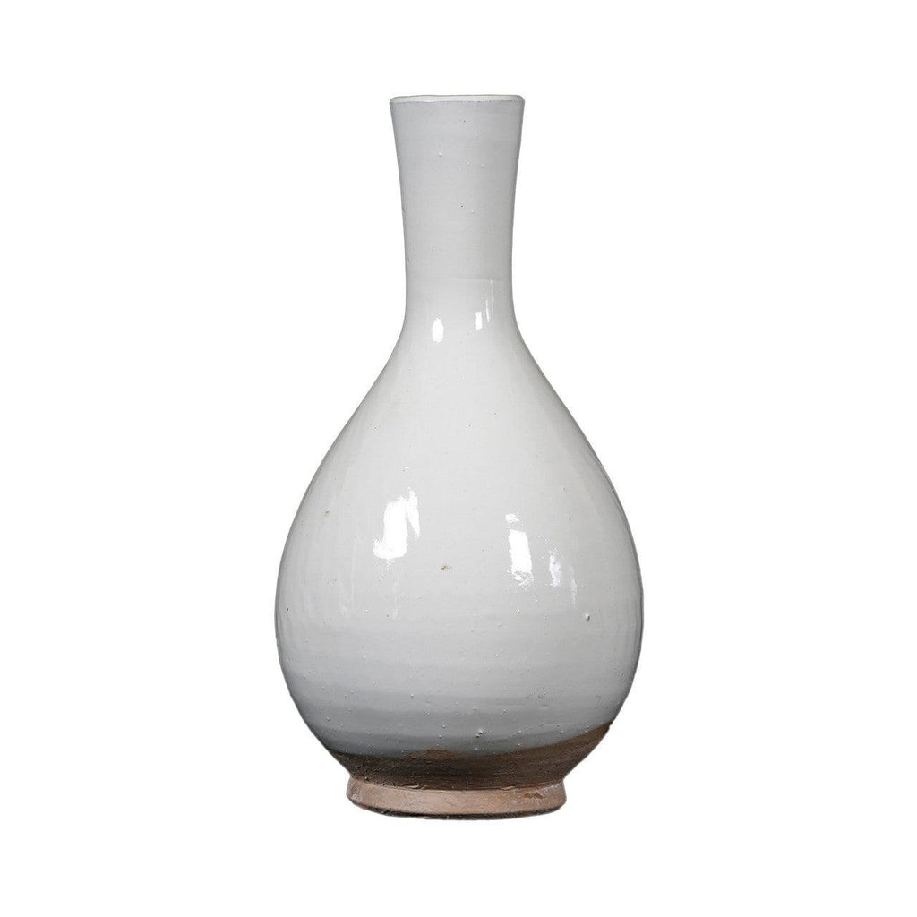 White Vintage Style Bottle Vase With Unglazed Base - Sea Green Designs